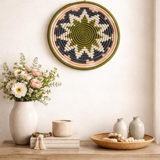 Medium Handwoven Wall Basket – Sisal & Raffia African Home Decor (Rwanda Handmade Gift)