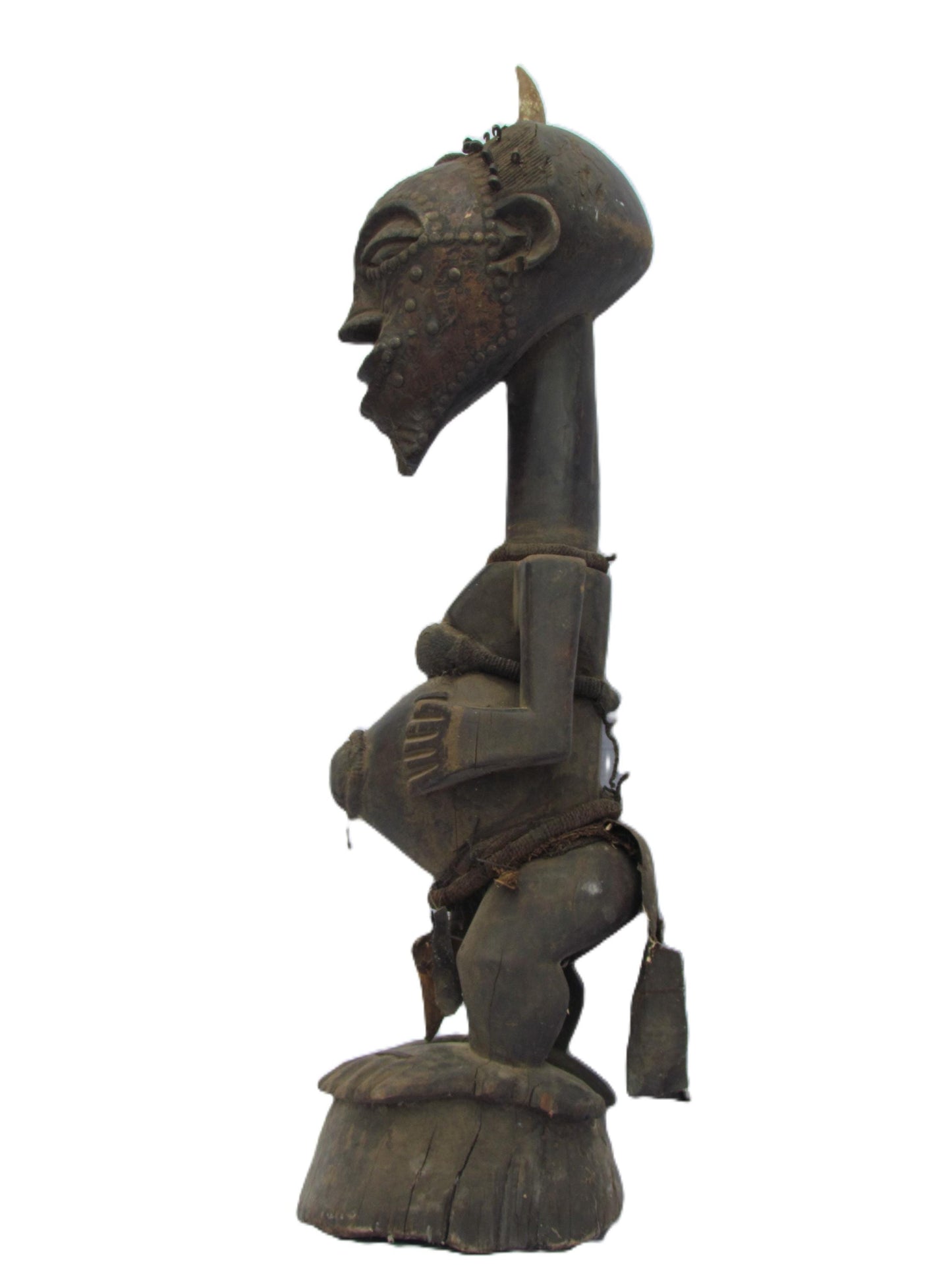 Male Songye Statue – 34" Large Congo Power Figure Mankishi – Tribal Art