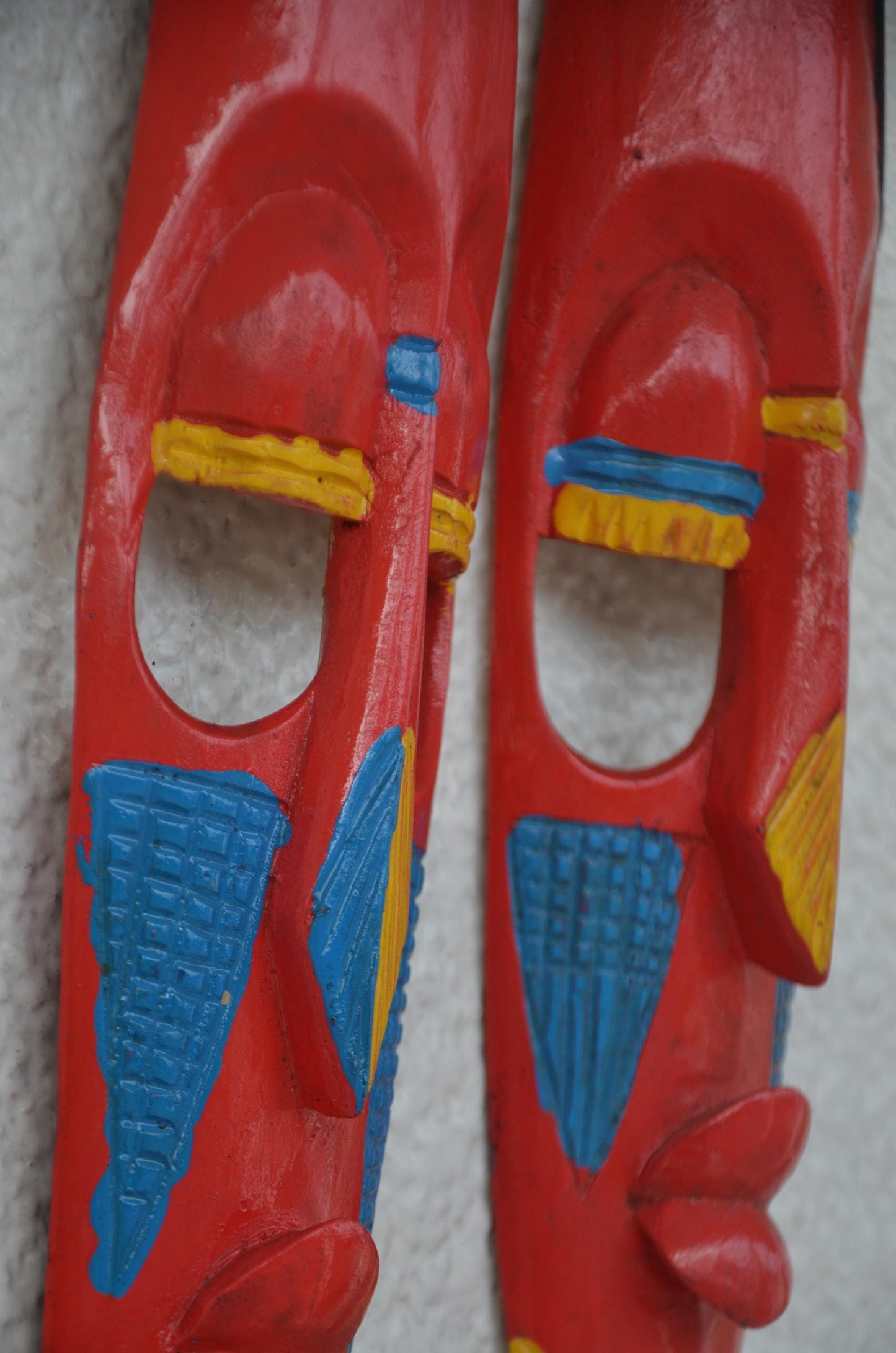 Hand-Carved Nyiginya Kingdom Crimson Red Wooden Facemask Couple | African Tribal Wall Art Decor
