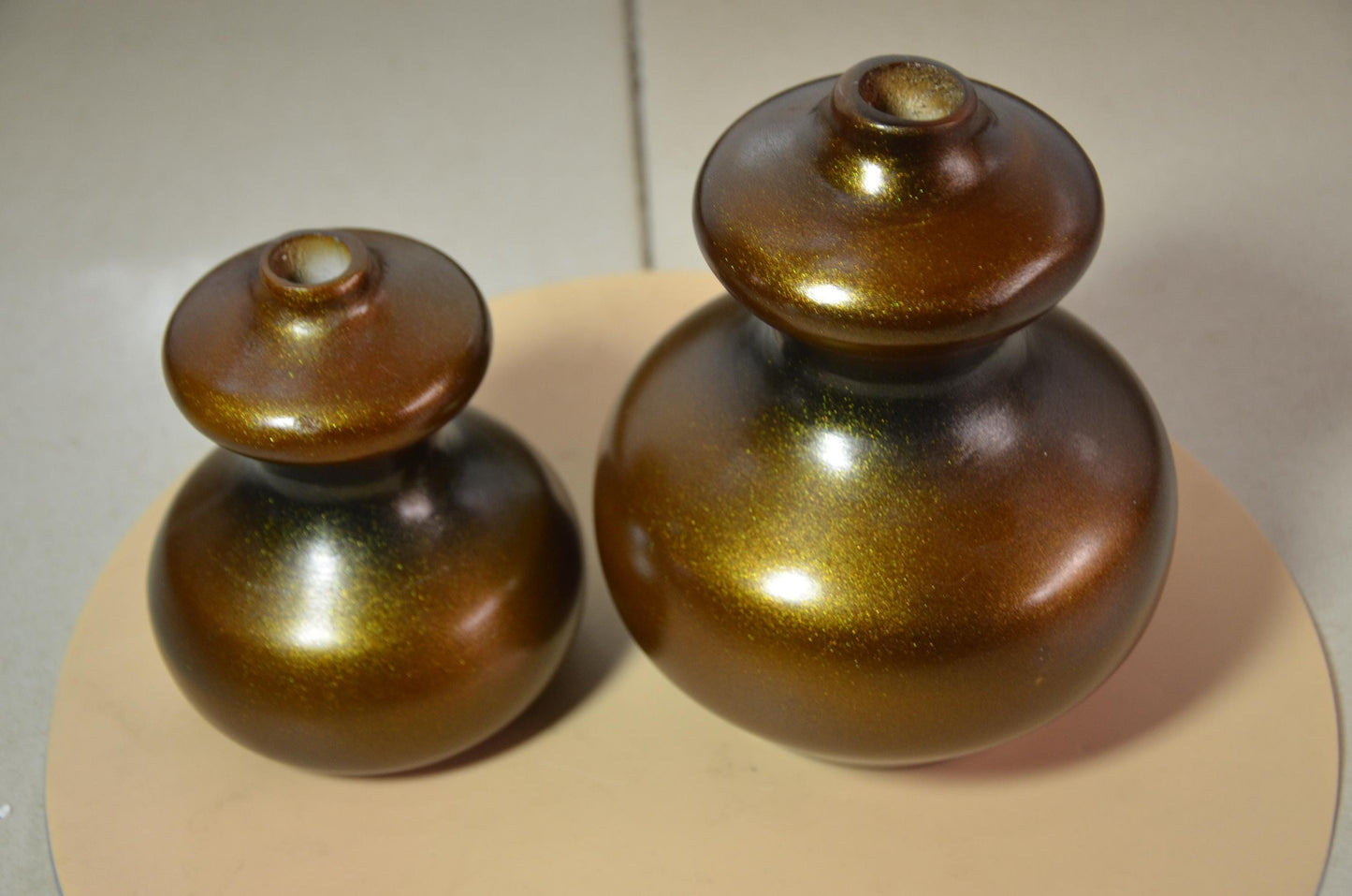 Set of 2 Bronze Wooden Gourd Vases | Metallic Gold Calabash Vessel Duo | Modern Nordic Home Decor Accent | Handcrafted Minimalist Wood Art