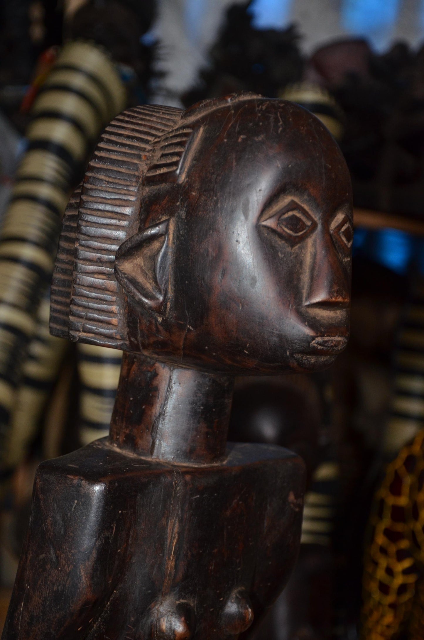 Tabwa or Luba Ancestor Figure - 29" Authentic Congo Wood Statue, Prestige Tribal Art, High-End African Sculpture.