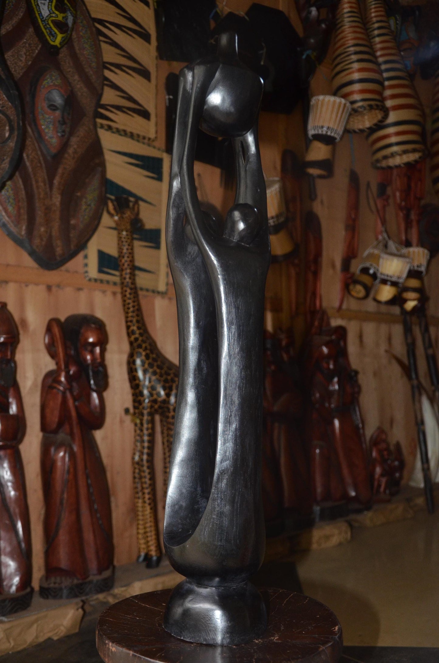 Hand-Carved African Abstract Family Embrace Sculpture
