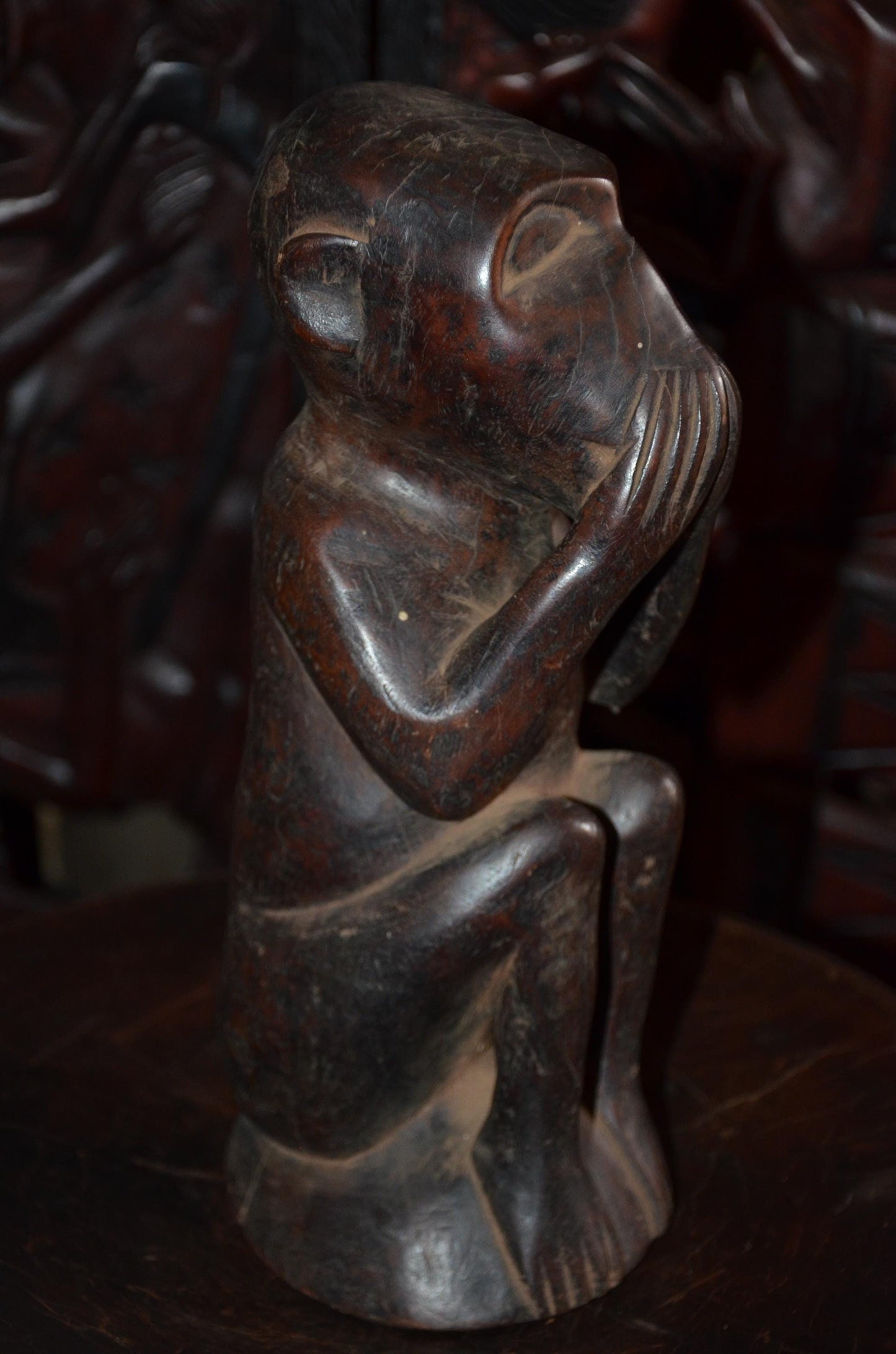 Hemba Chimpanzee Figure – 12" Hand-Carved Wood Mwisi Gwa So'o – Congo Tribal Art