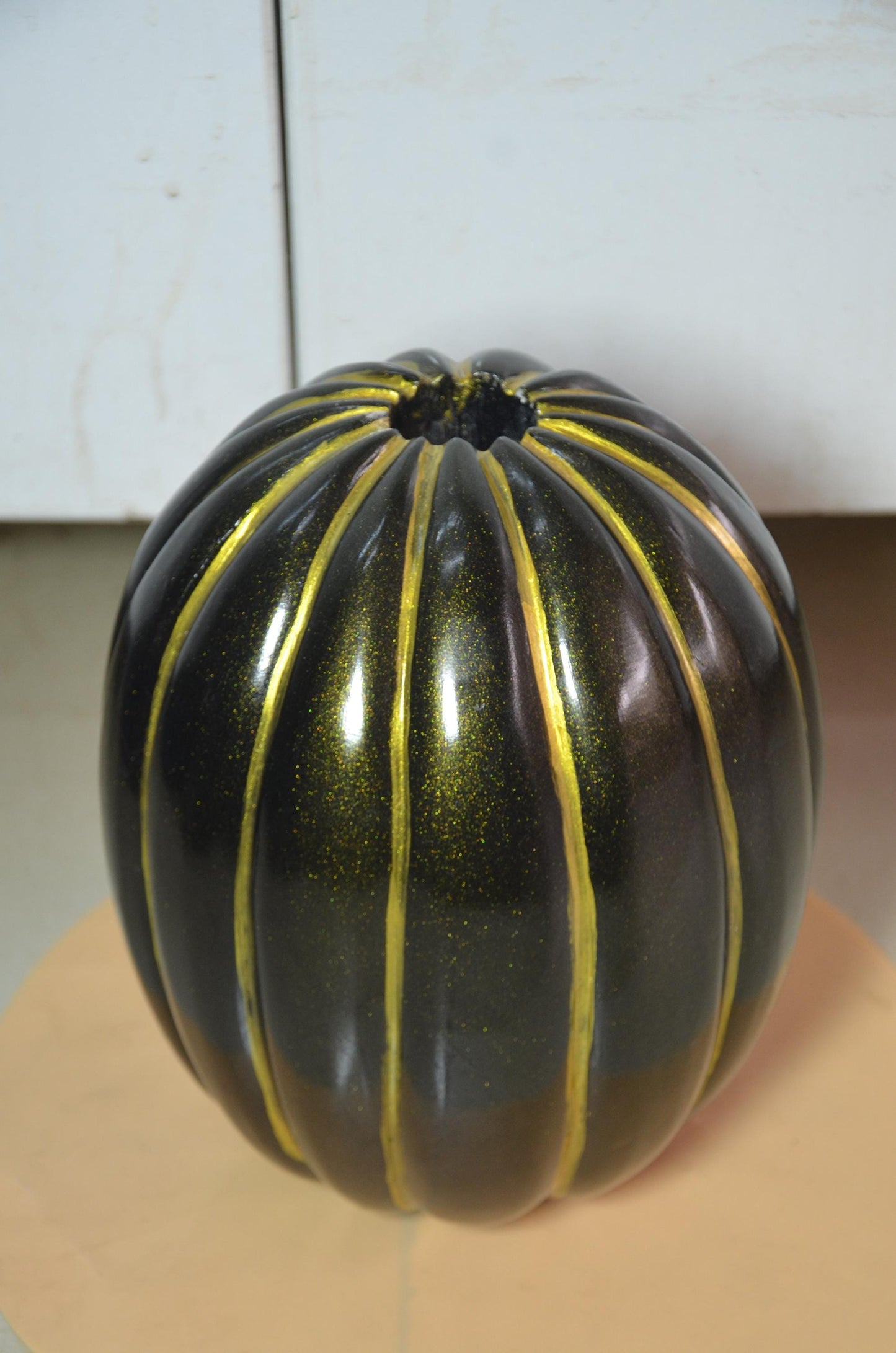 Fluted Wooden Pumpkin Vase | Metallic Bronze Gold Ribbed Vessel