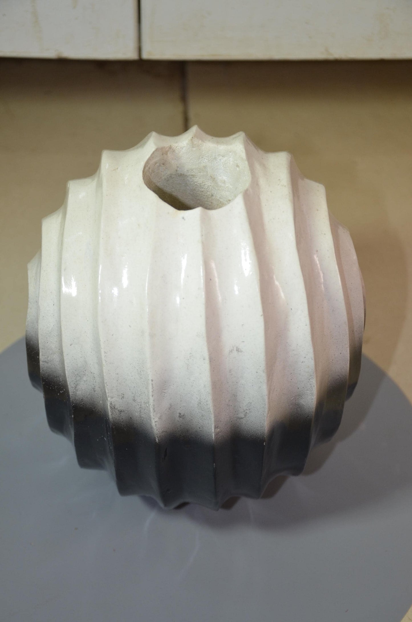 Fluted Pumpkin Vase Duo | Hand-Carved Wood, Metallic Olive Gold Finish