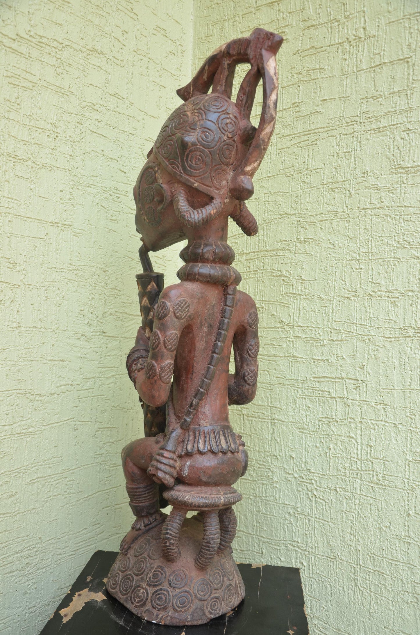 Bena Lulua Chief â€“ 41" Hand-Carved Wood Ancestor Smoking Pipe â€“ Tribal Art.