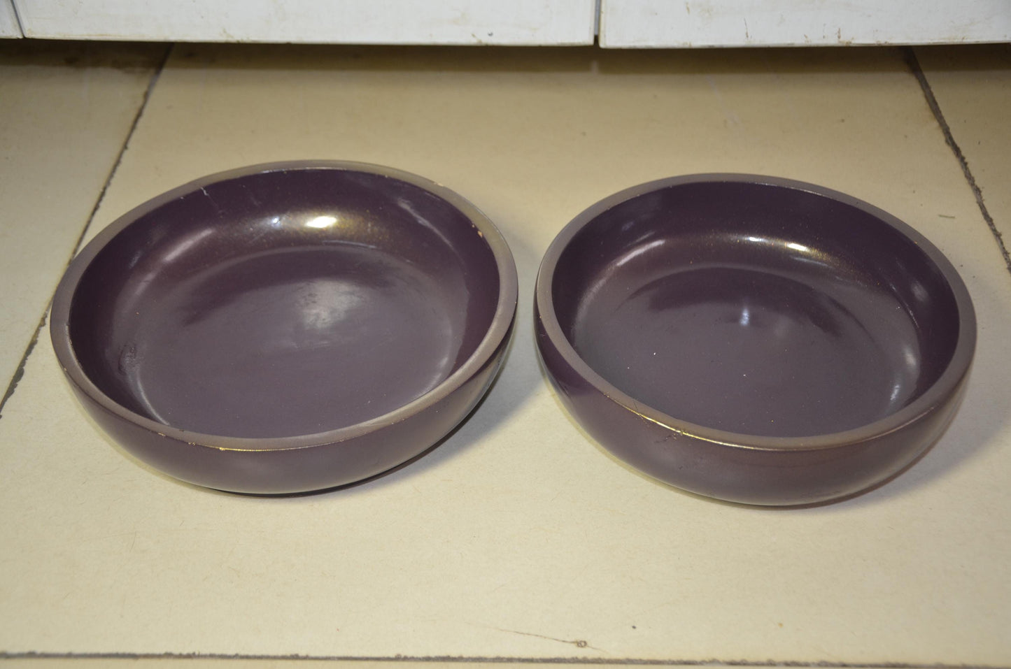 Set of 2 Purple Wooden Shallow Bowls | Plum Decorative Fruit Dish Pair
