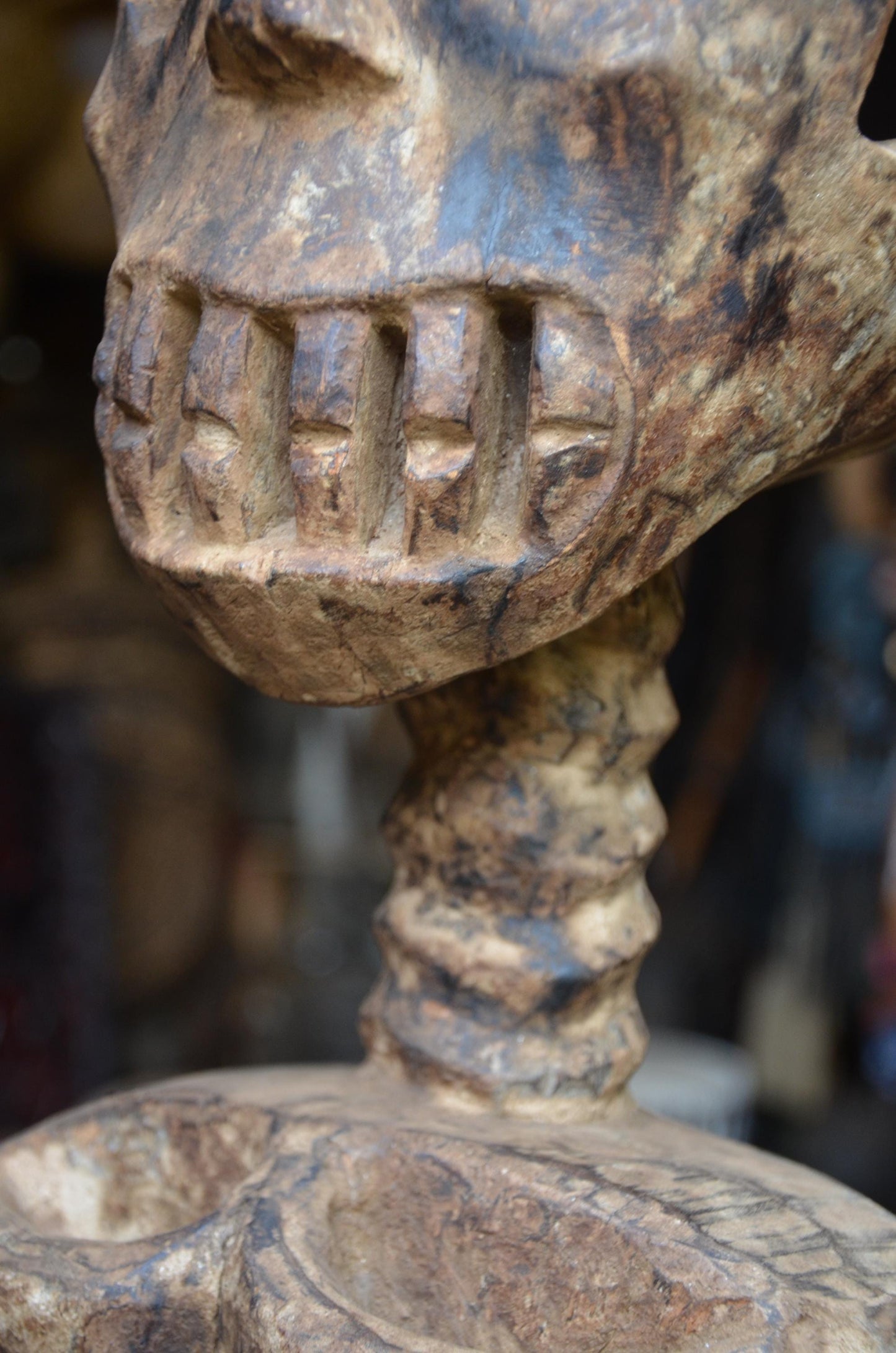 Kuyu or Mumuye Skeleton Figure - 35" Large Authentic Wood Carving, Ancestor Memento Mori Statue, Striking Primitive Art.