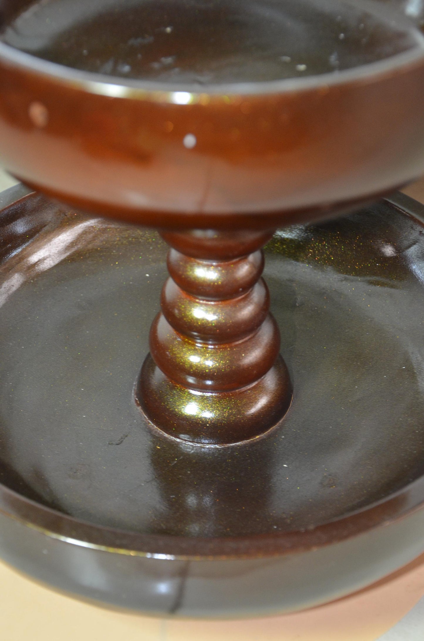 2 Tier Wooden Serving Tray | Metallic Bronze Pedestal Bowl Stand