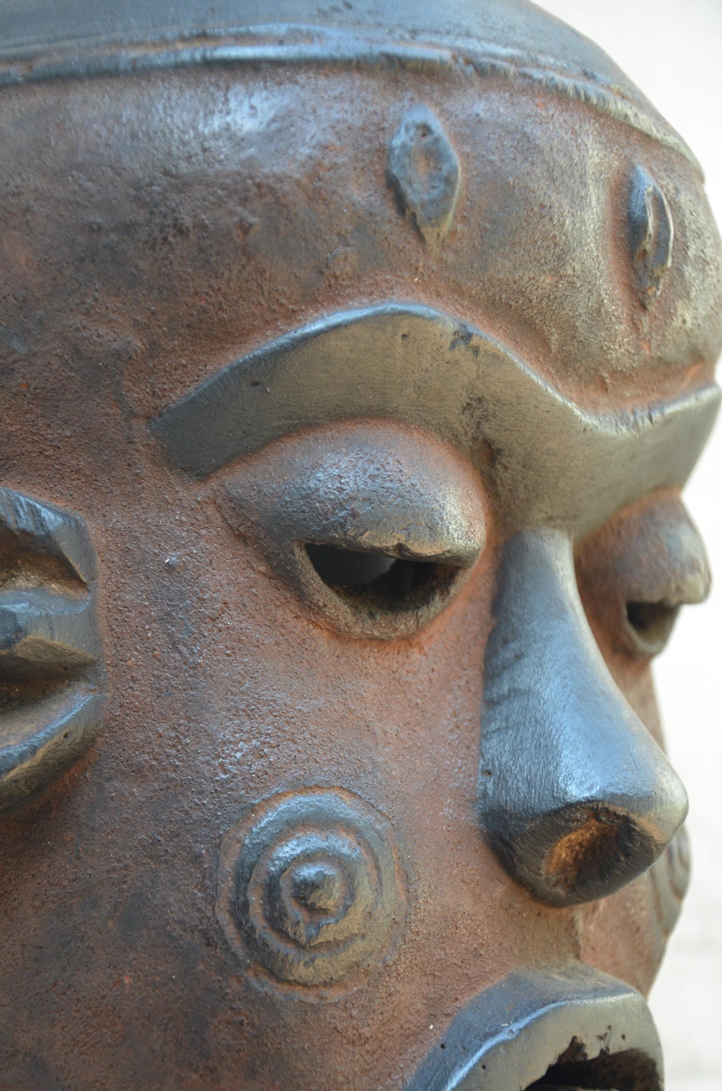 Large Chokwe Style Face Mask - 23" Elongated African Wood Carving, Geometric Tribal Wall Sculpture, High-End Primitive Art Statement Piece.