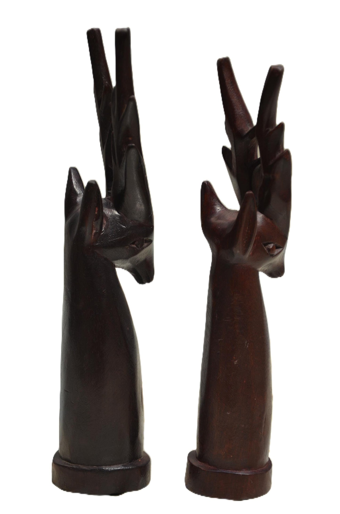 A Pair of Stag Deer Heads – Hand-Carved Wooden Wall Decor