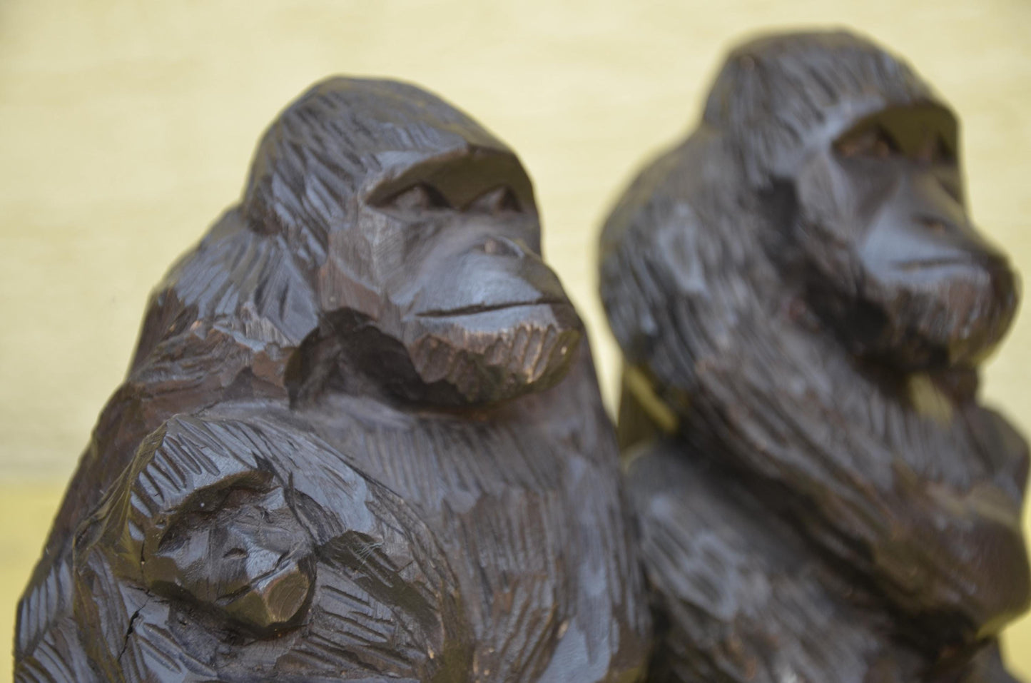 Hand Carved Wooden Gorilla Family Sculpture | Wildlife Art