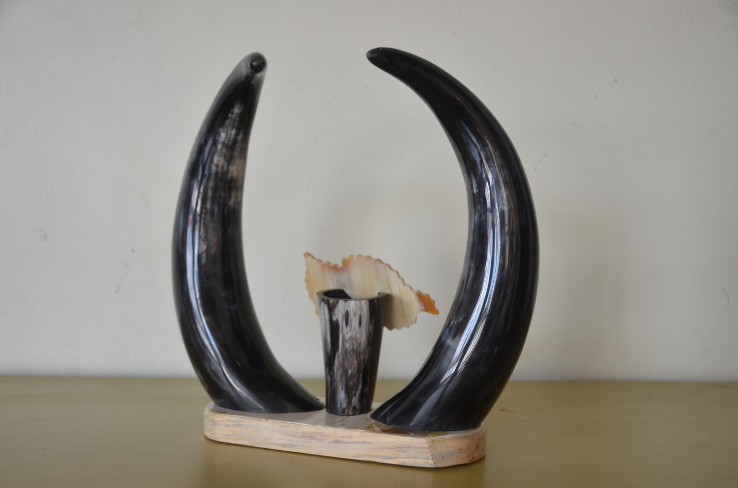 Handcrafted Rwandan Cow Horn Tabletop Sculpture | Authentic African Art Accent