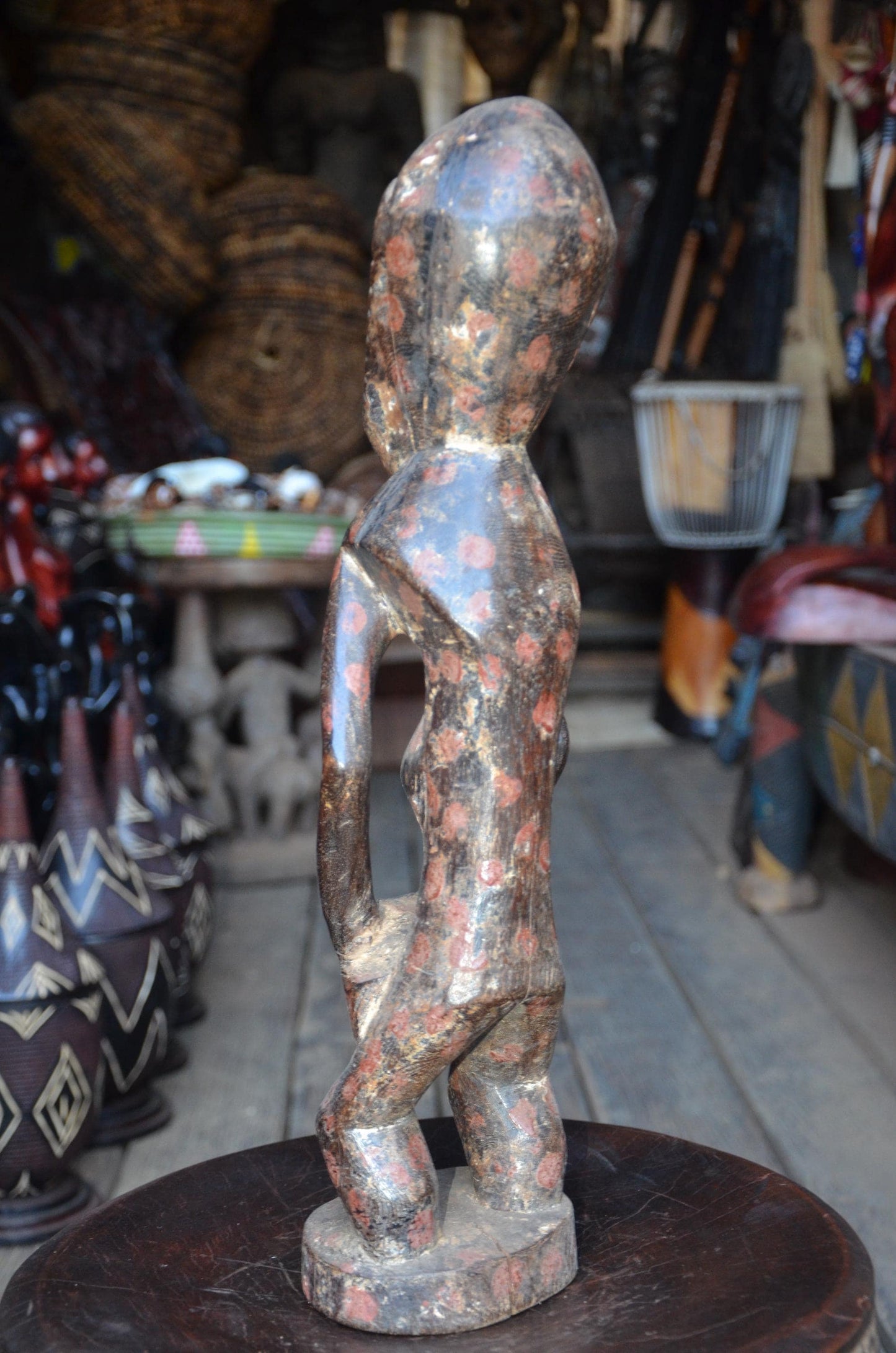 Authentic Lega Ancestor Figure - 19" Hand-Carved Wood Bwami Initiation Statue, Traditional Kaolin & Ochre Patina.