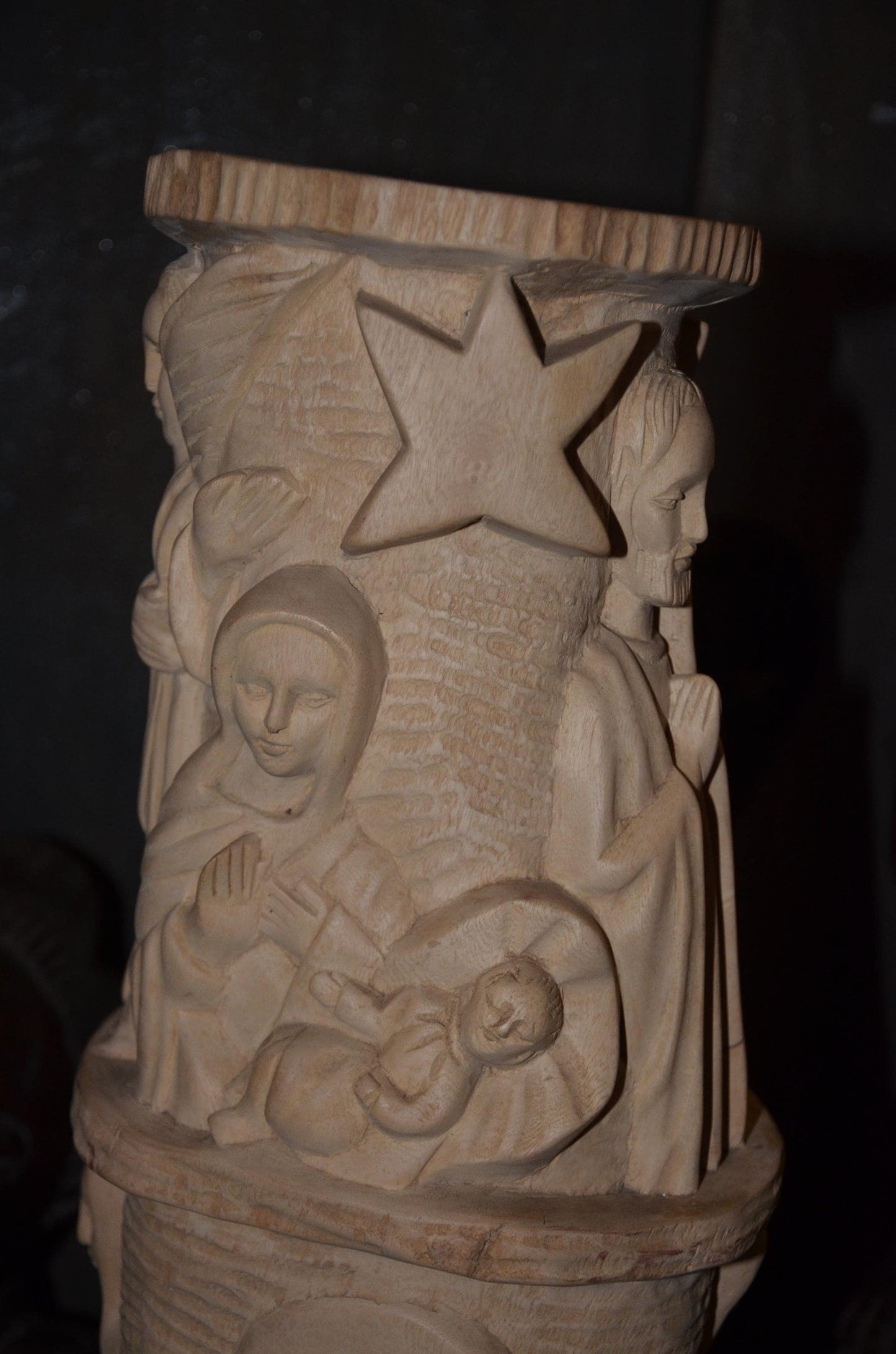 African Carved Wood Stool | Relief Side Table | Handmade Tribal Furniture