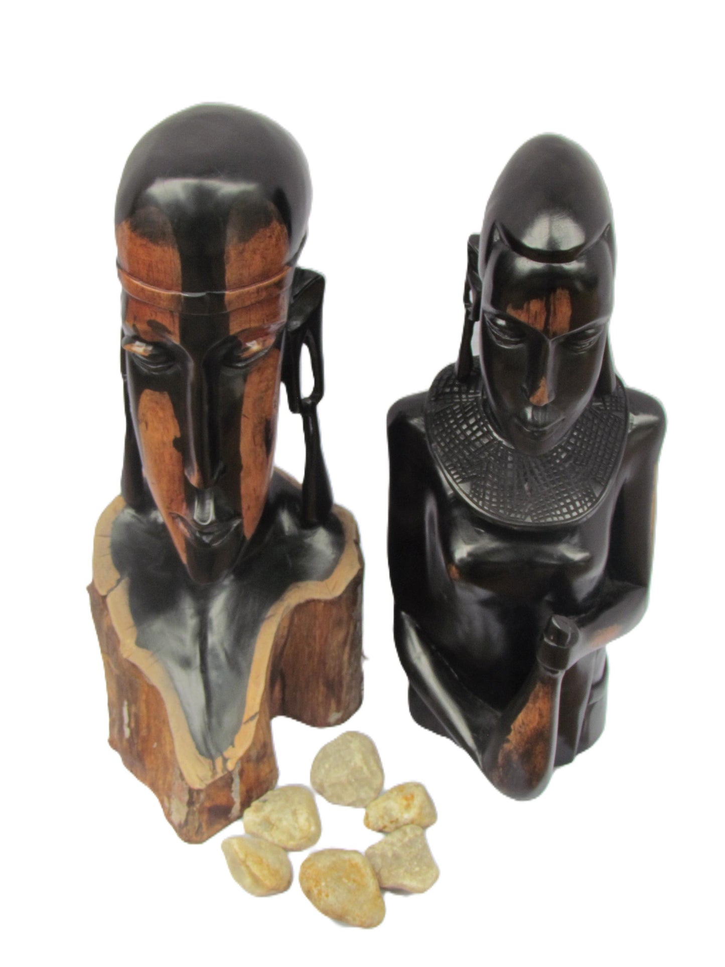 Sculptures de couple Massaï – Figurines en bois d'ébène sculptées à la main du Kenya – Ensemble de décoration d'intérieur africaine