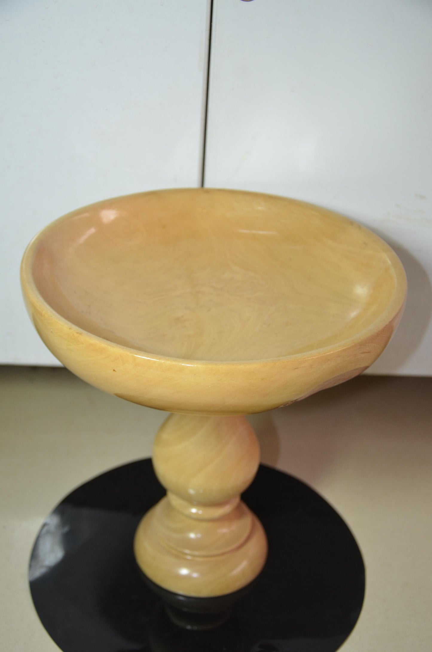 Pedestal Wooden Fruit Bowl | Light Blonde Wood Footed Serving Dish | Modern Nordic Countertop Centerpiece | Handcrafted Natural Wood Art