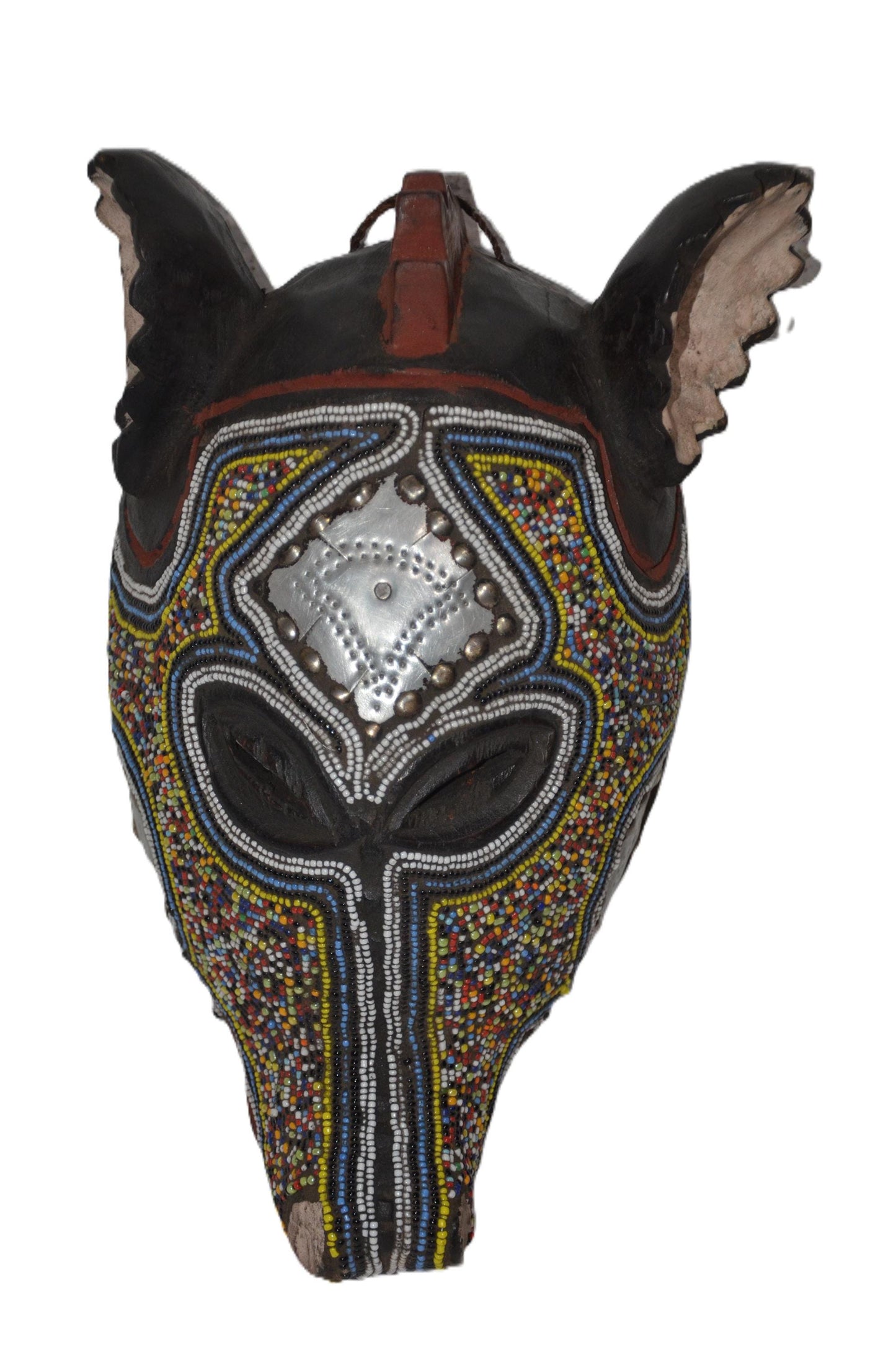 Handcrafted Kumu Beaded Antelope Mask – African Tribal Wall Decor, Handmade Art
