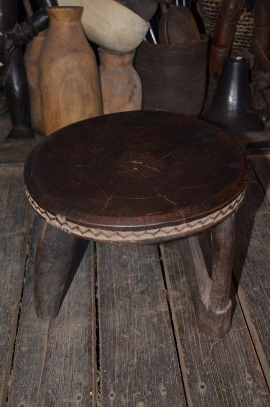 Authentic Senufo Kamba Stool | Three-Legged Wooden Stool | Tribal Home Decor