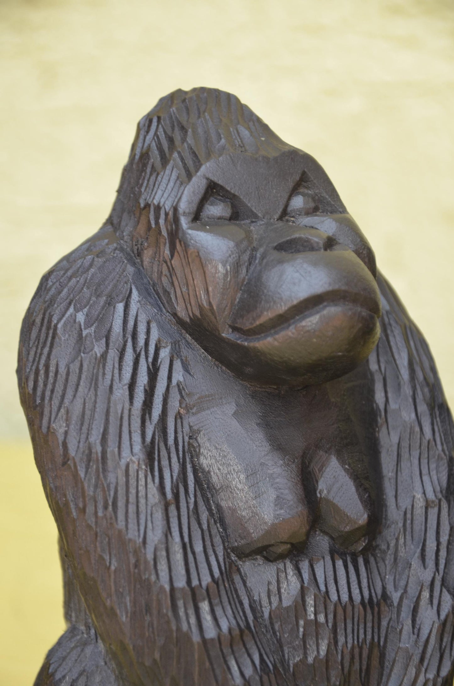 Hand Carved Wooden Gorilla Family Sculpture | Wildlife Art