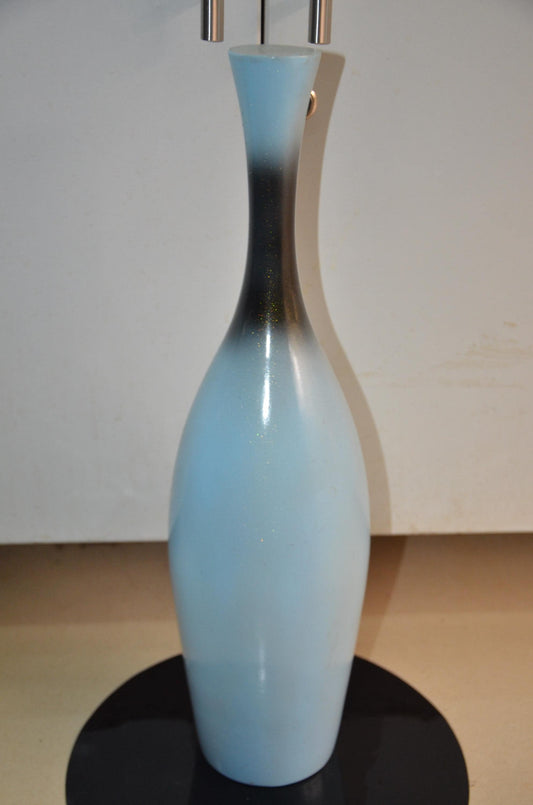 Tall Wooden Floor Vase | Light Blue and Black Long Neck Bottle Vase