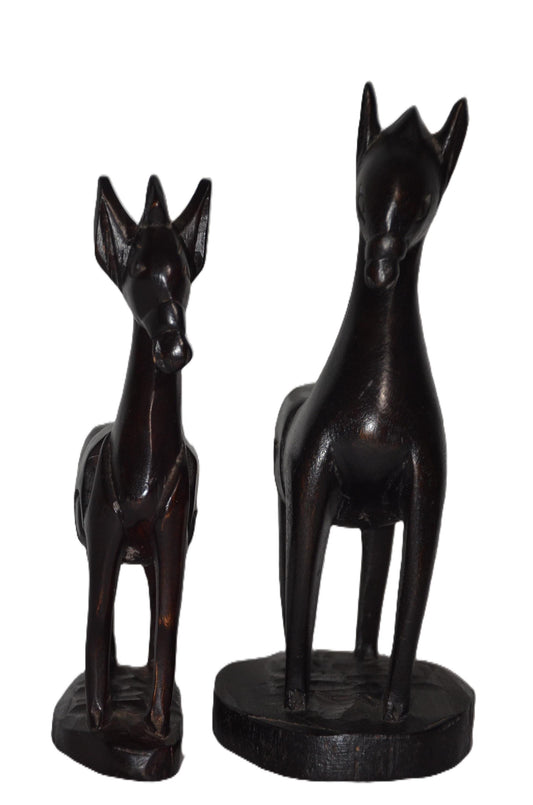 2 Pairs of Mother Horse & Calf – Handcarved Wooden Animal Figures, Home Decor