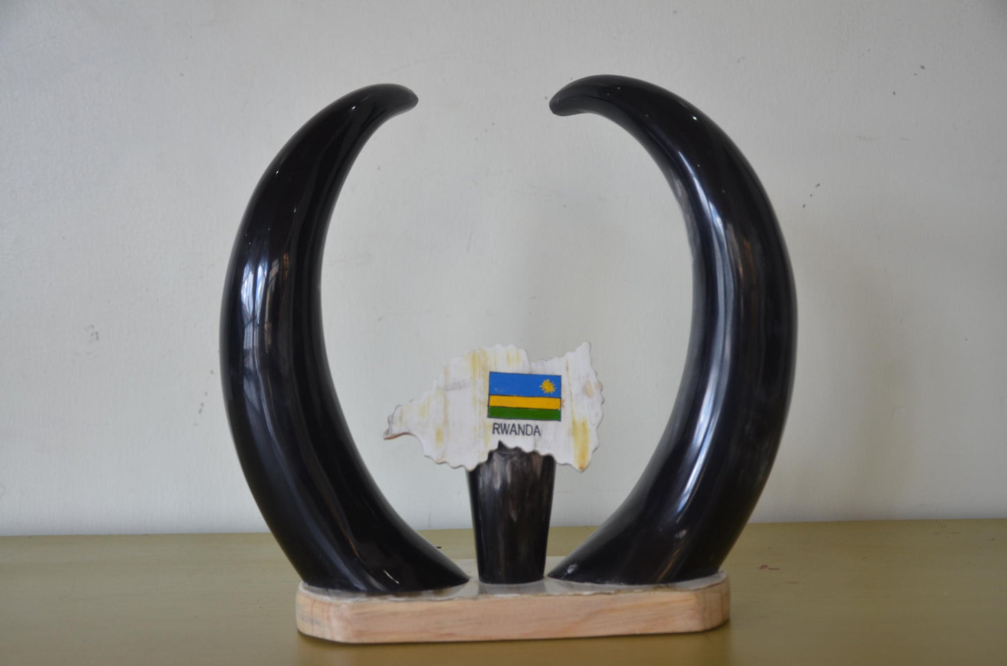 Handcrafted Rwandan Cow Horn Tabletop Sculpture | Authentic African Art Accent