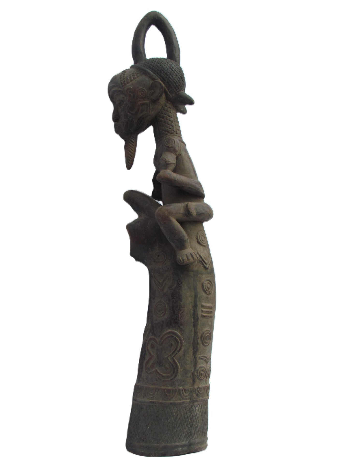 Hand-Carved Luluwa Prestige Ceremonial Pipe - Rare Congolese Tribal Art, African Wood Sculpture, Antique Lulua Collectible.