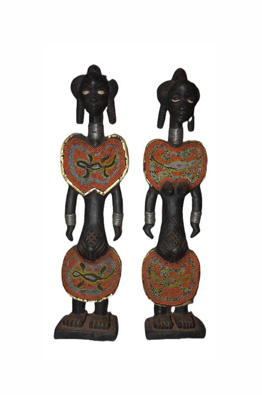 Chokwe Couple Statue – 25" Hand-Carved Wood Ancestor Unity Figure – Tribal Art.
