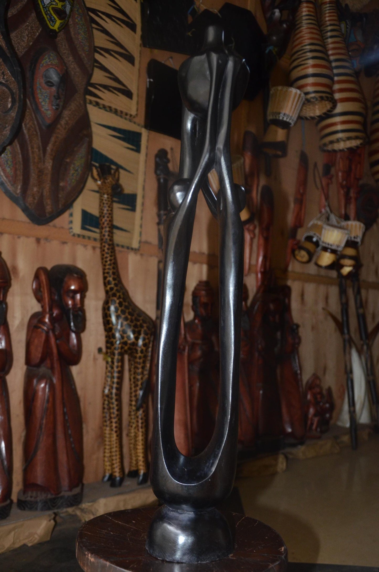 Hand-Carved African Abstract Family Embrace Sculpture