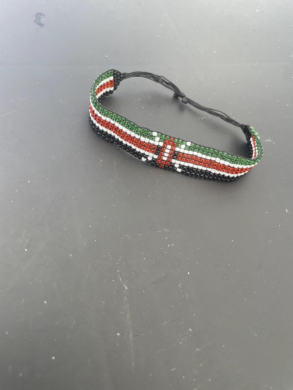 Kenyan Flag Beaded Bracelet â€“ Handmade African Jewelry, Black Red Green & White