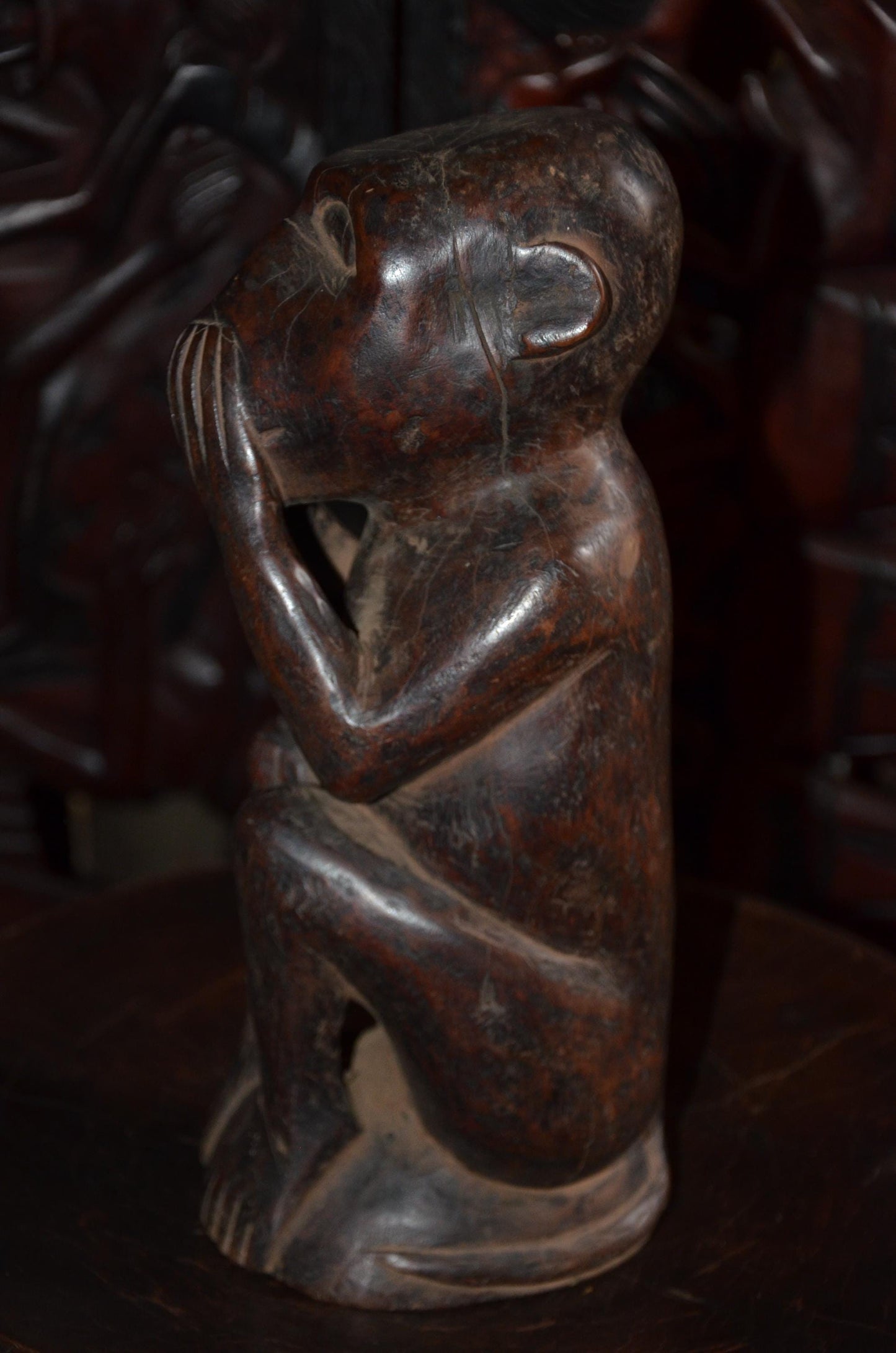 Hemba Chimpanzee Figure – 12" Hand-Carved Wood Mwisi Gwa So'o – Congo Tribal Art