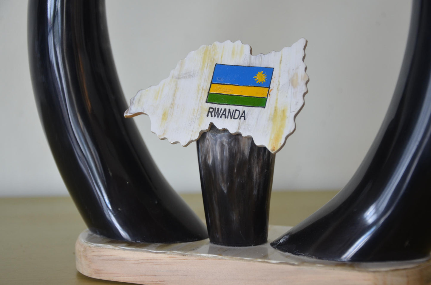 Handcrafted Rwandan Cow Horn Tabletop Sculpture | Authentic African Art Accent