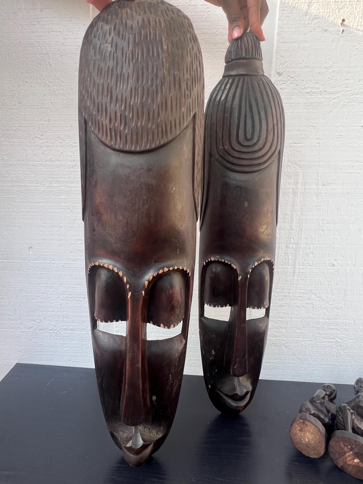 Wood Wall Art – Rwandan King & Queen Mask Set, Hand-Carved African Wall Decor