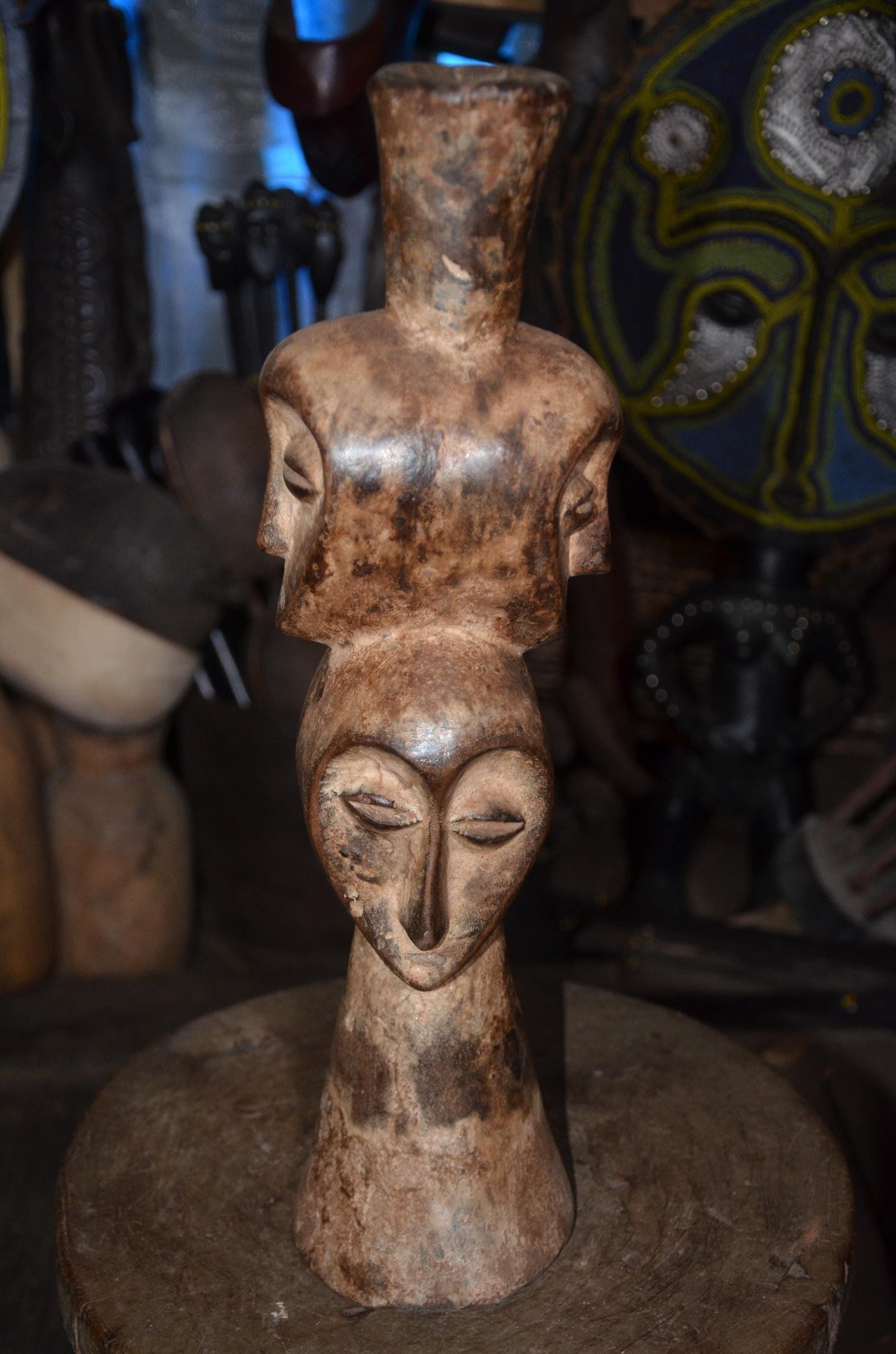 Lega Multi-Faced Statue | Authentic Congolese Wood Art | Ancestral Tribal Sculpture