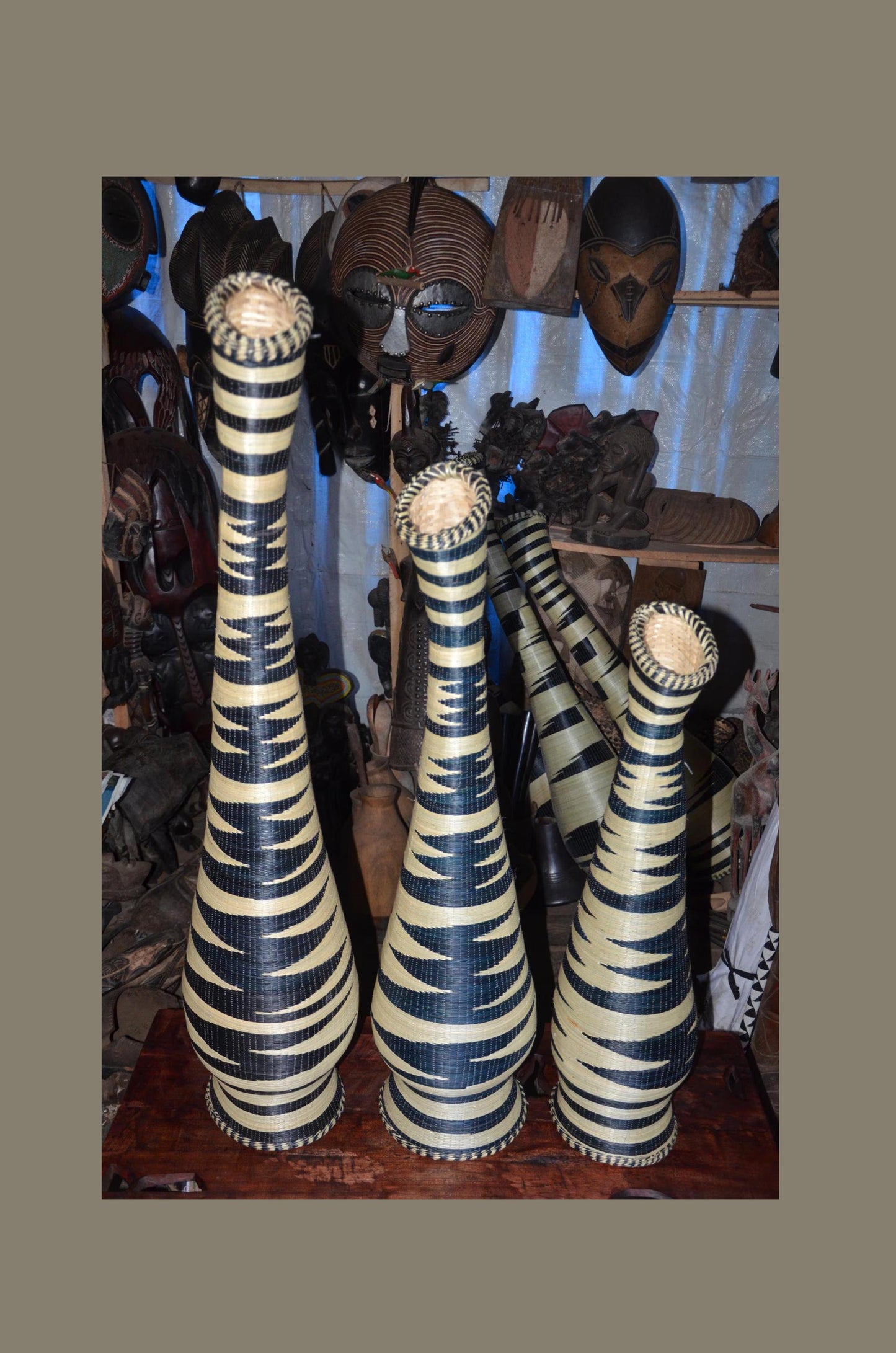 Traditional Rwandan Woven Floor Vases - 48" Large Statement Sisal Vases, Authentic Agaseke, High-End African Woven Art Set.