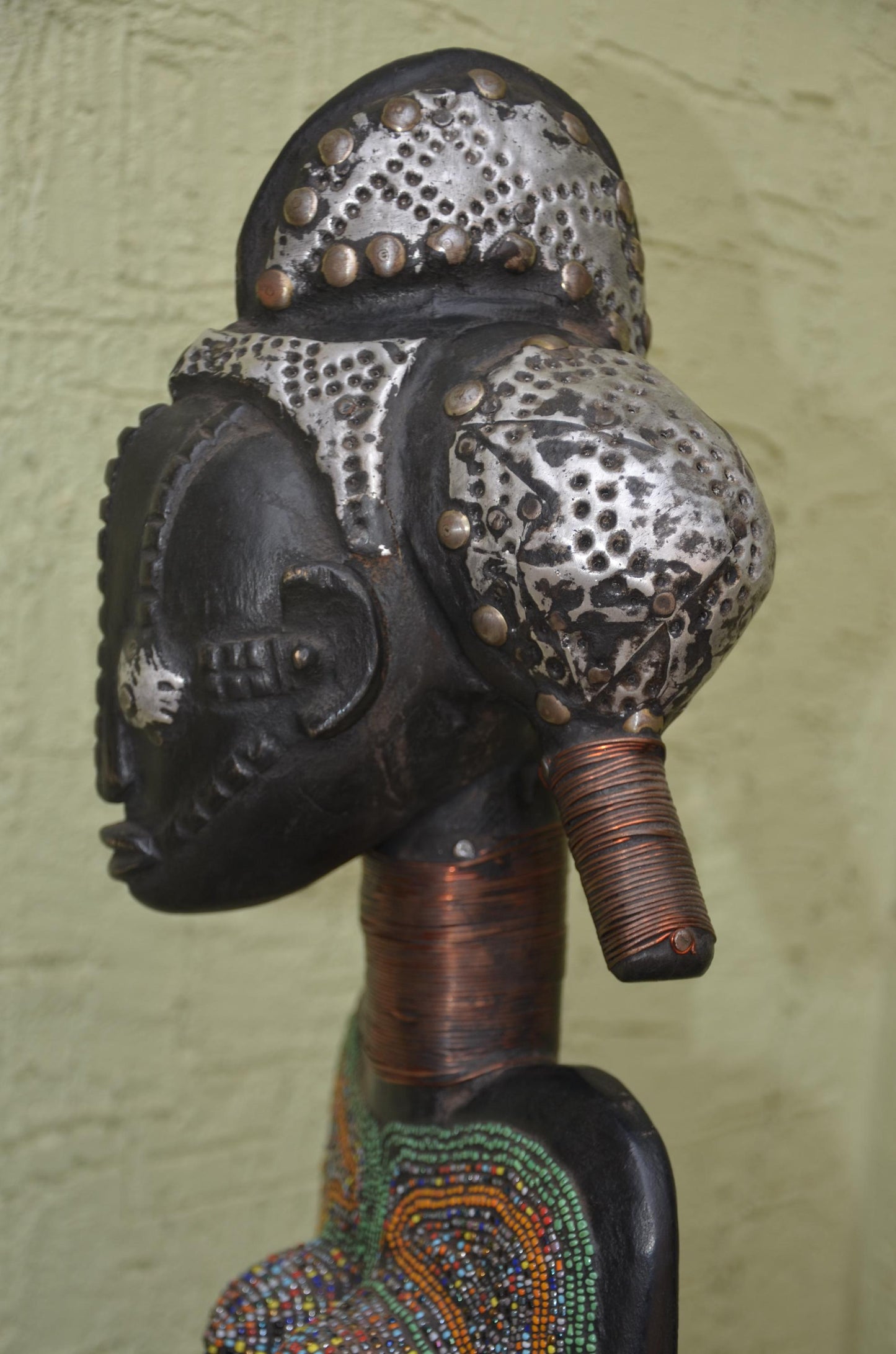Bamileke Beaded Figures â€“ 35" Hand-Carved Wood Royal Couple â€“ Cameroon Art.