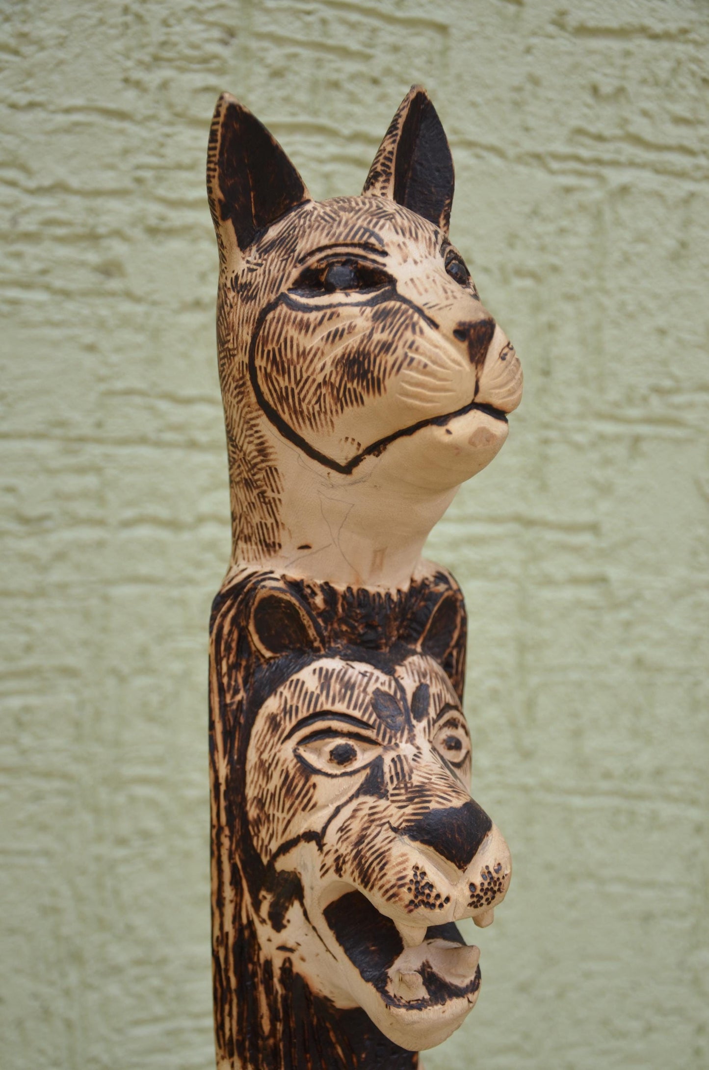 African Wooden Safari Animal Totem Sculpture | Tribal Art