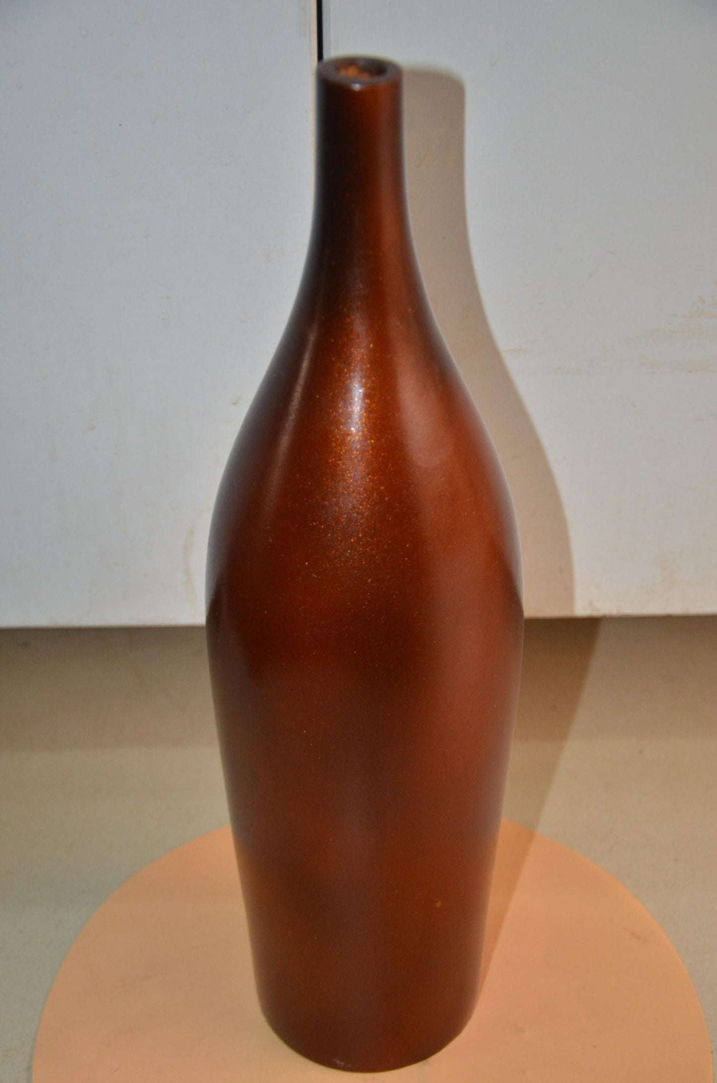Tall Wooden Floor Vase | Metallic Bronze Long Neck Bottle Vase