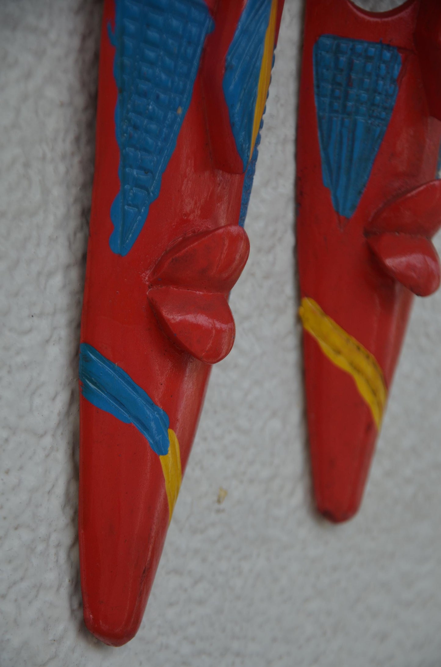 Hand-Carved Nyiginya Kingdom Crimson Red Wooden Facemask Couple | African Tribal Wall Art Decor