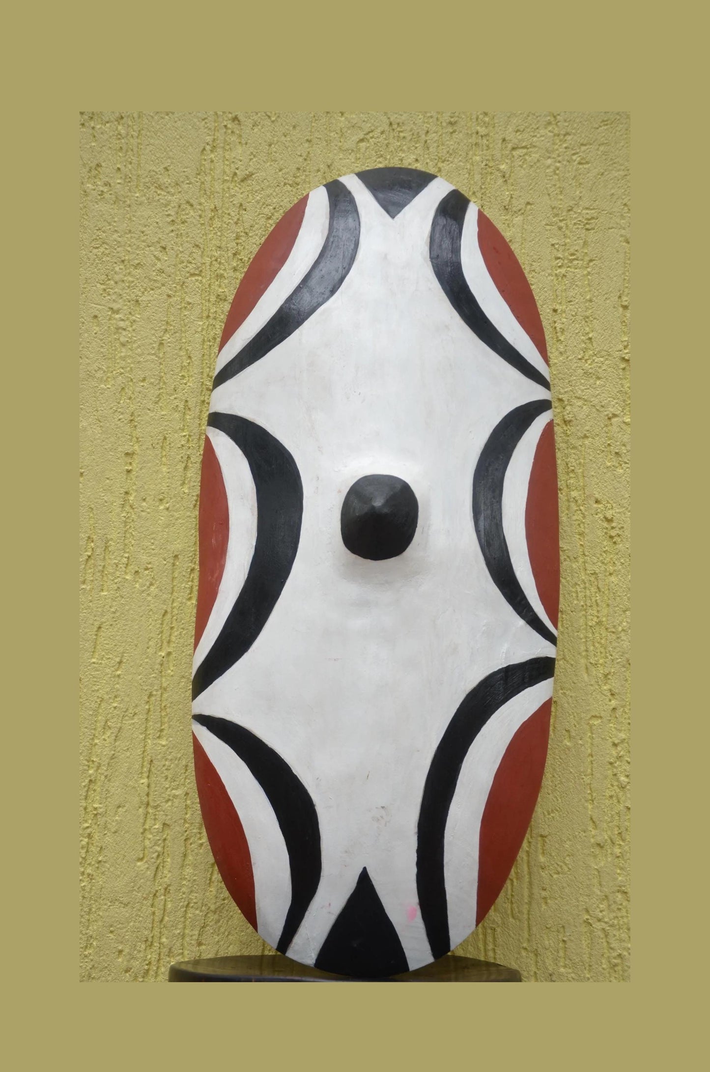 Rwandan Intore Shield – 30" Hand-Painted Wood Dance Shield – Tribal Decor