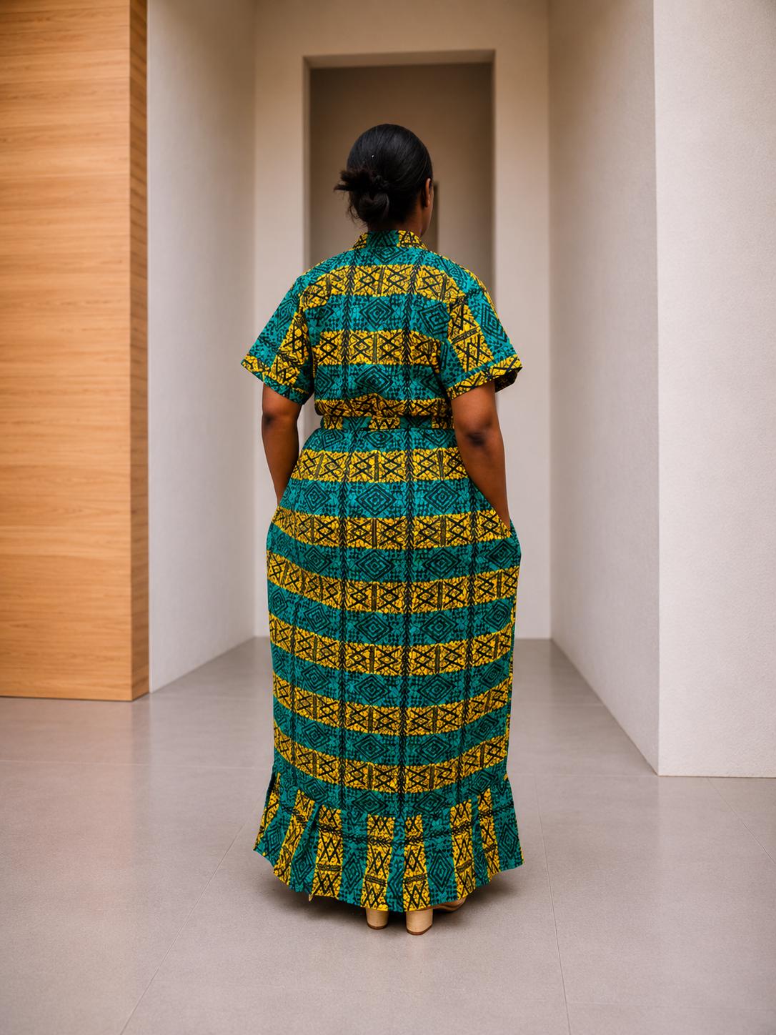 Cinched Ankara Maxi Gown | Elastic Waist Kaftan Dress, Smocked Bubu