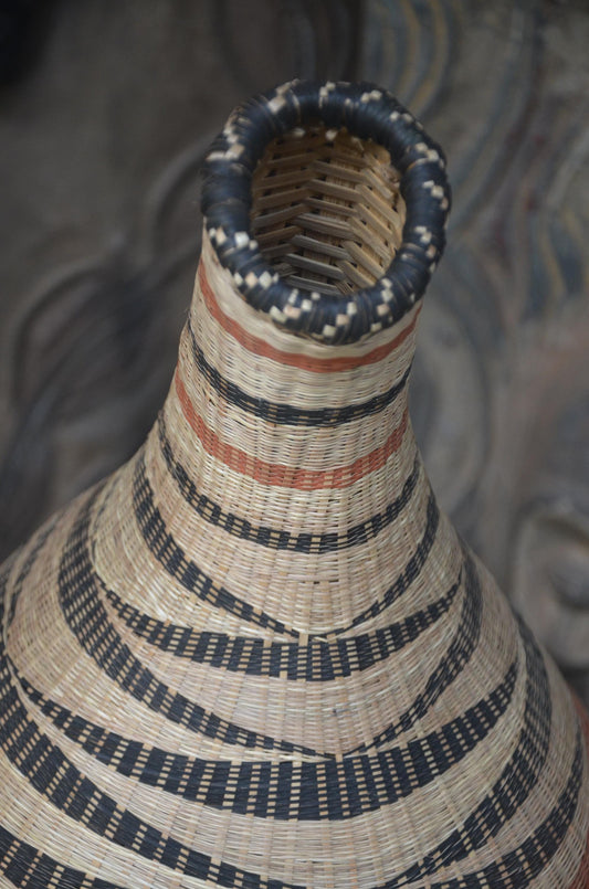 Rwandan Floor Vase | Large Woven Decorative Urn | Tall Artisan Woven Art