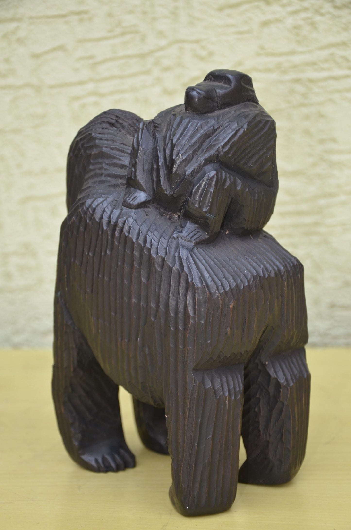 Hand Carved Wooden Mother and Baby Gorilla | Wildlife Art