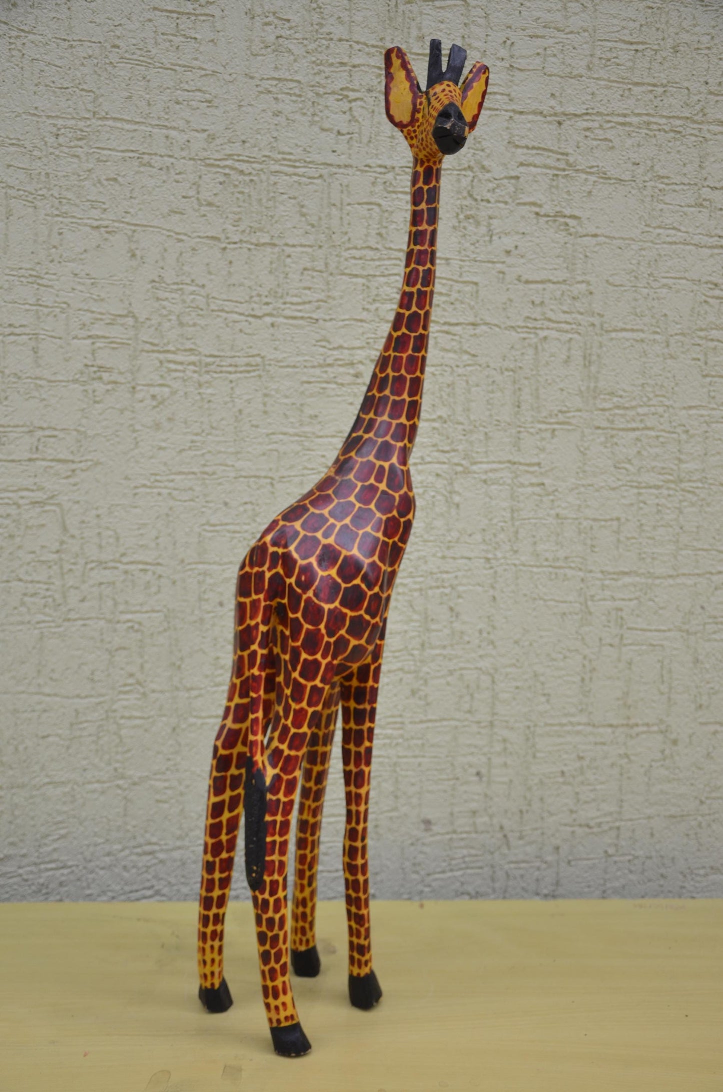 Hand-Painted Wooden Giraffe Sculpture | Towering African Wildlife Art Figurine