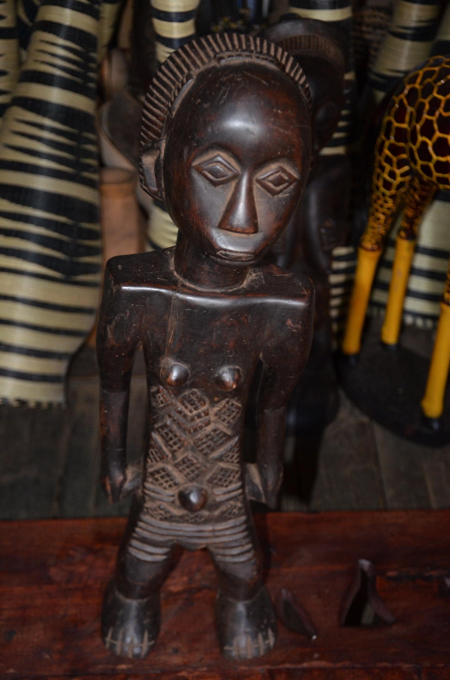 Tabwa or Luba Ancestor Figure - 29" Authentic Congo Wood Statue, Prestige Tribal Art, High-End African Sculpture.