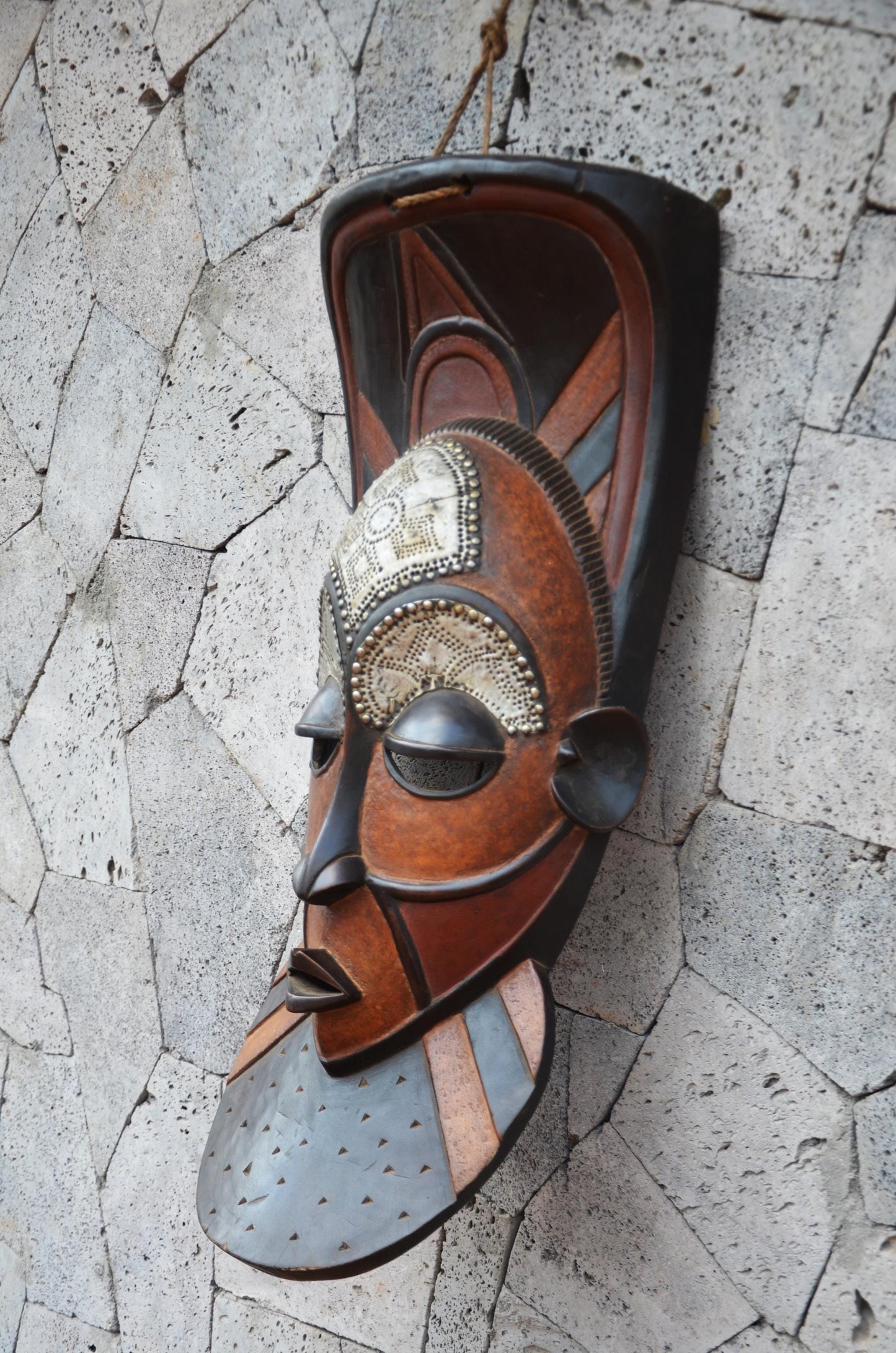 Biombo-Inspired African Mask | Geometric Tribal Wall Art