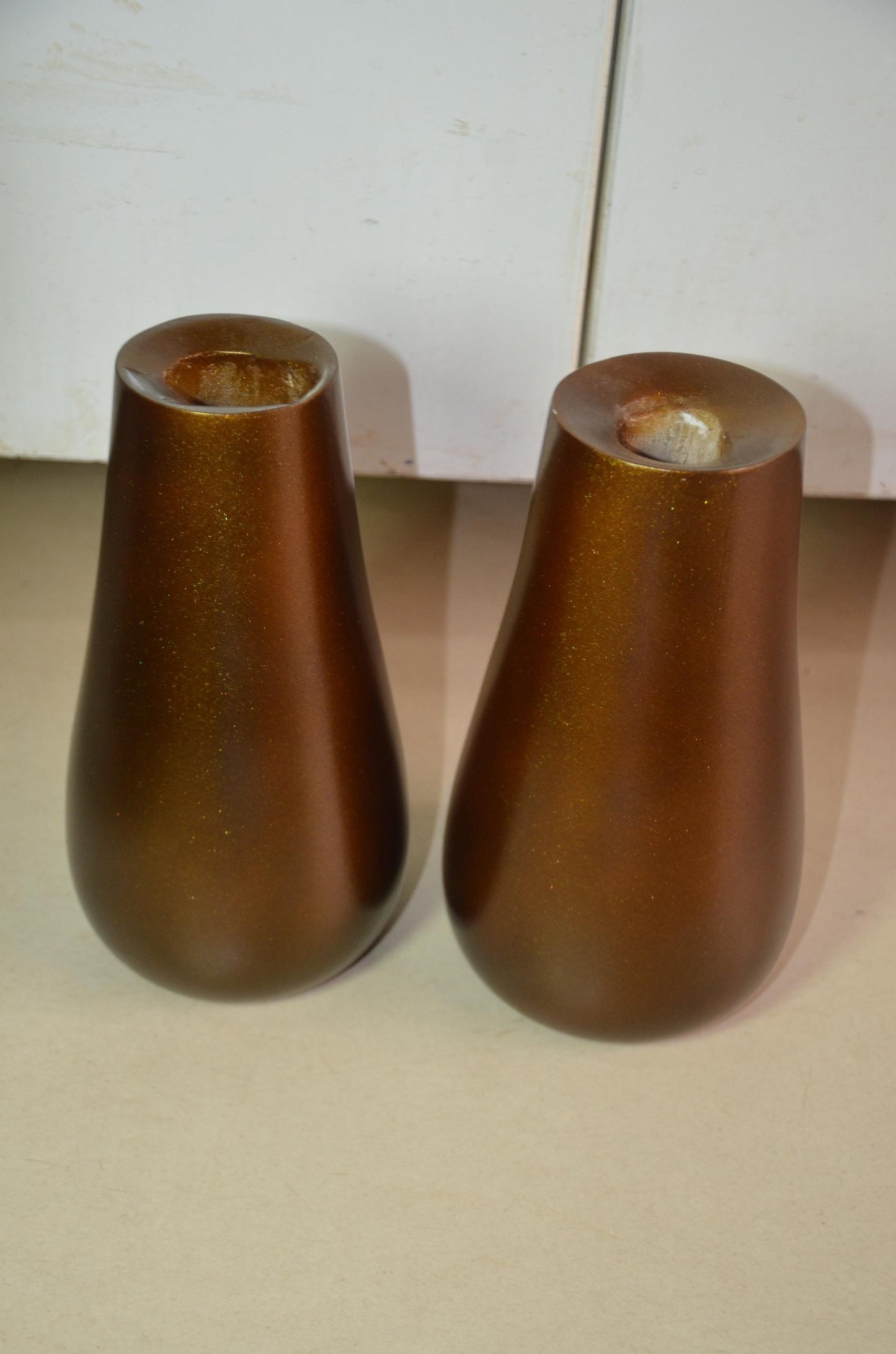 Bronze Wooden Bud Vases | Metallic Gold Teardrop Vessel Duo