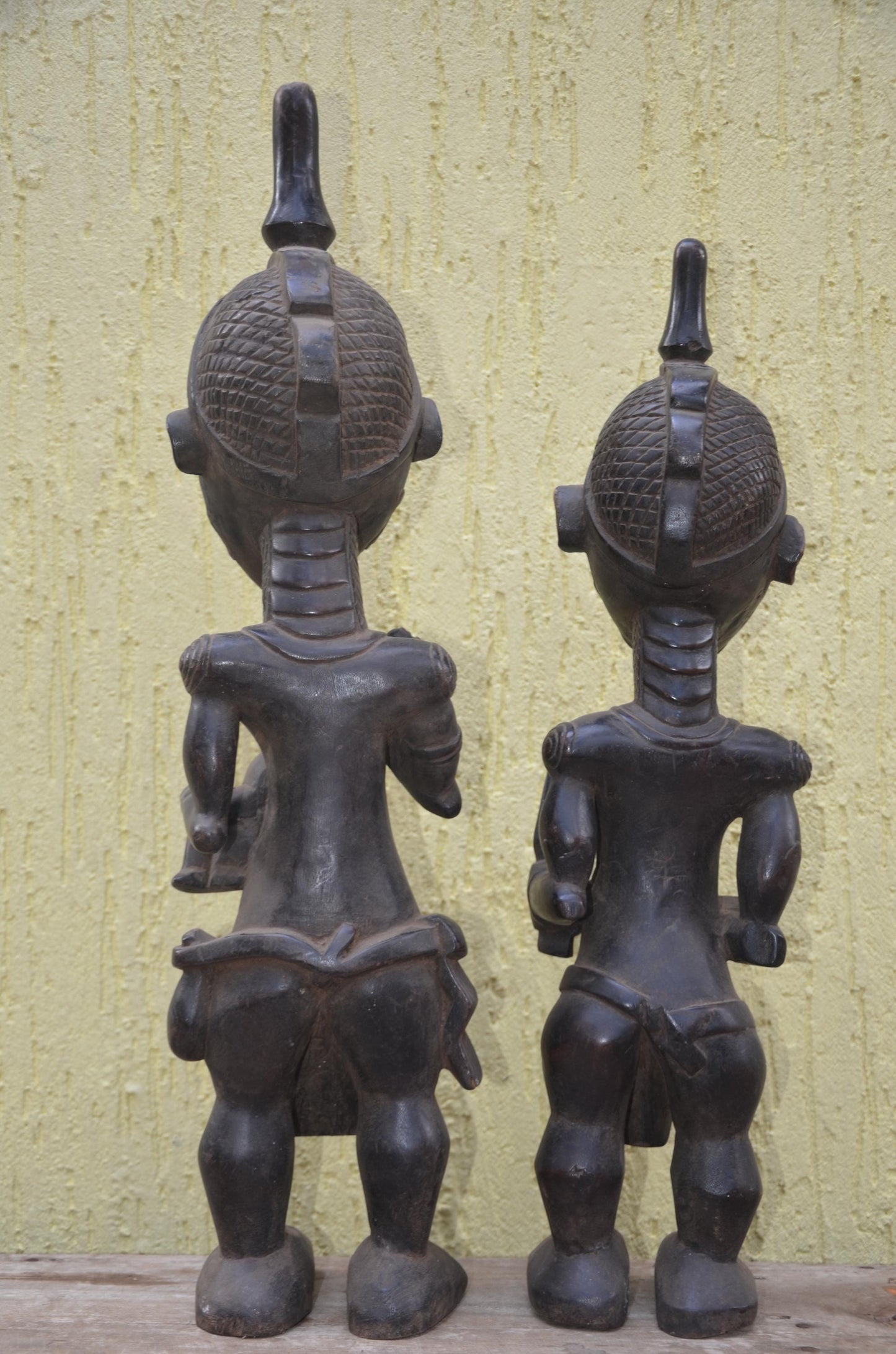 Bena Lulua Couple Figures – 29" Hand-Carved Wood Congo Statues – Tribal Art.