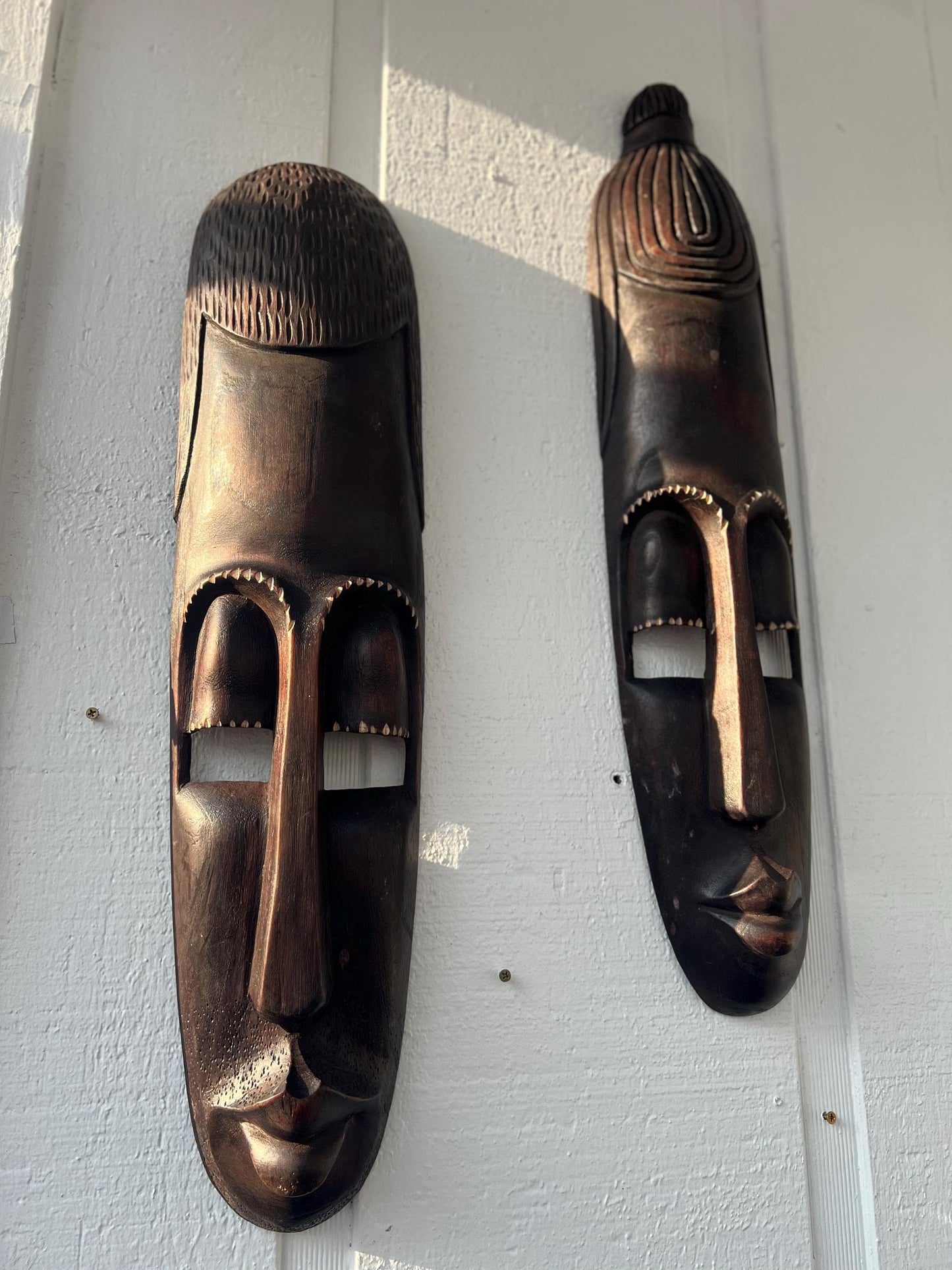 Wood Wall Art – Rwandan King & Queen Mask Set, Hand-Carved African Wall Decor